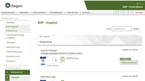 Ausschnitt aus dem Portal BGF