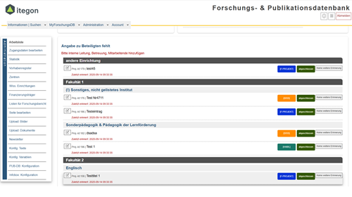 Ausschnitt aus dem Portal Forschung