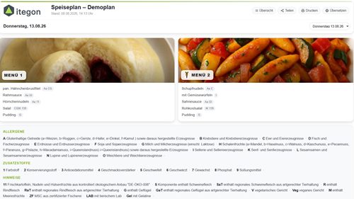 Ausschnitt aus dem Portal Verpflegung