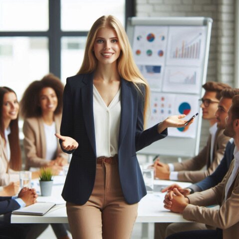 KI generiertes Bild zeigt Frau im Teammeeting